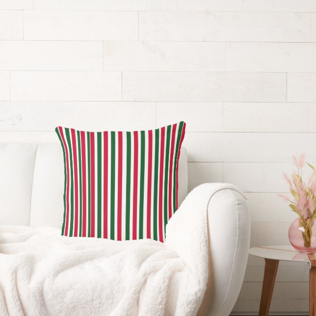 Rood en Groen Candy Cane Christmas Stripes Kussen (Bank)