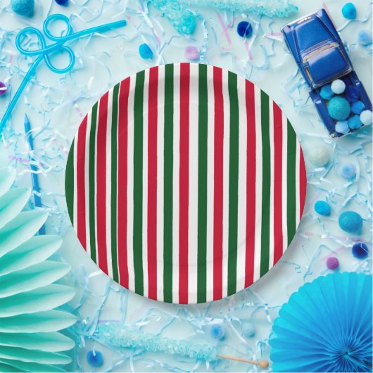 Rood en Groen Candy Cane Christmas Stripes Papieren Bordje (Feest)
