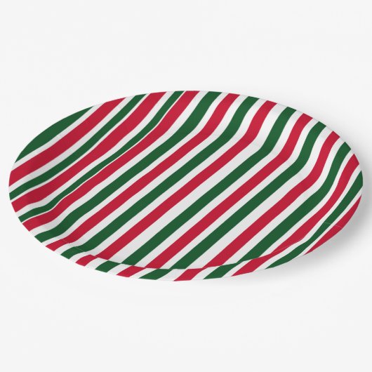 Rood en Groen Candy Cane Christmas Stripes Papieren Bordje (Gekanteld)
