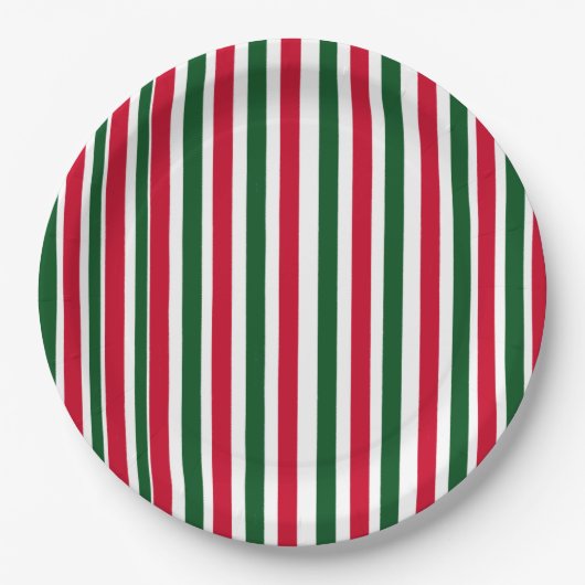 Rood en Groen Candy Cane Christmas Stripes Papieren Bordje (Voorkant)