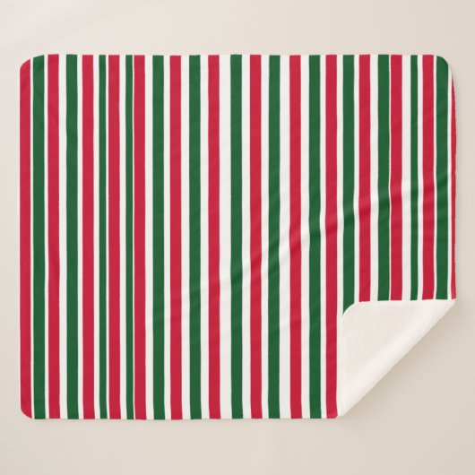 Rood en Groen Candy Cane Christmas Stripes Sherpa Deken (Voorkant (horizontaal))