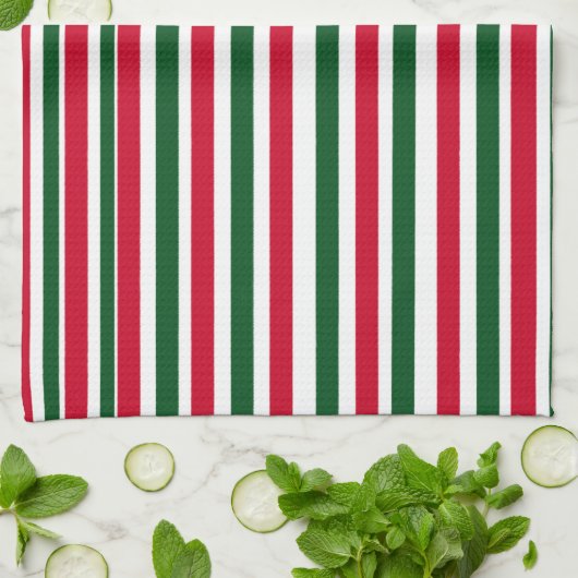 Rood en Groen Candy Cane Christmas Stripes Theedoek (Gevouwen)