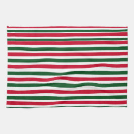 Rood en Groen Candy Cane Christmas Stripes Theedoek