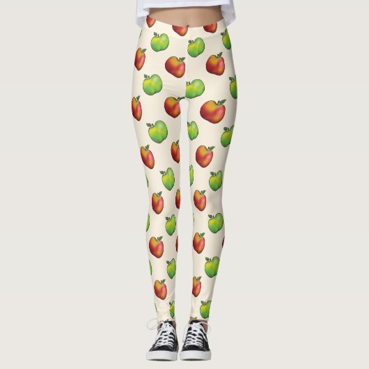 Rood en groen Cartoon Apple past in patroon Leggings (Voorkant)