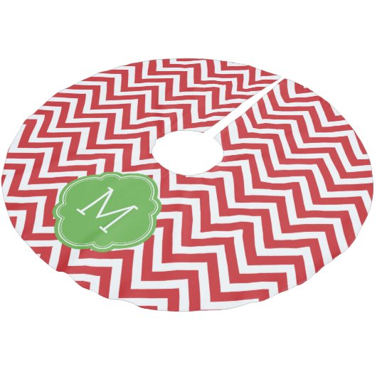 Rood en Groen Chevron Monogram Kerstboom Rok (Gekanteld)