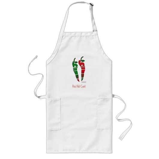 Rood- en groen-Chili Apron Lang Schort (Voorkant)