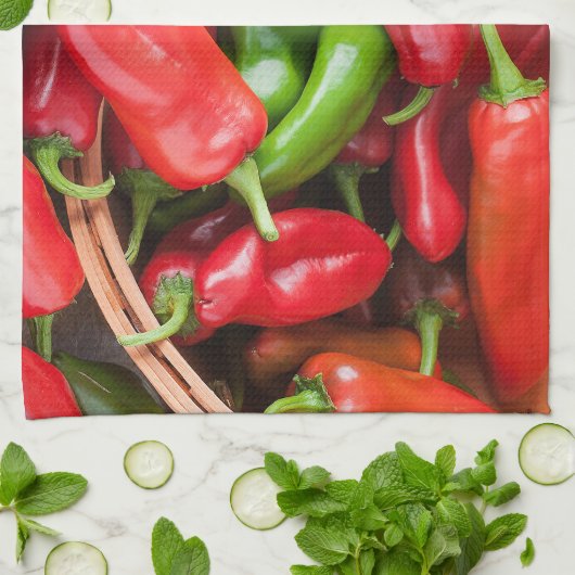 Rood en groen Chilis Peppers Keukenontwerp Theedoek (Gevouwen)