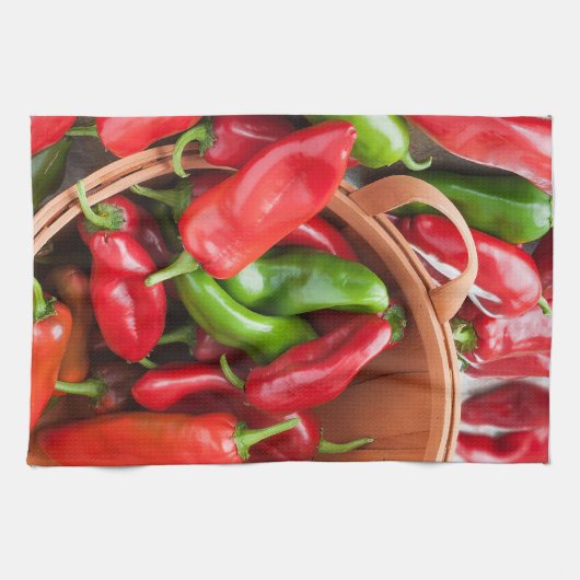 Rood en groen Chilis Peppers Keukenontwerp Theedoek (Horizontaal)