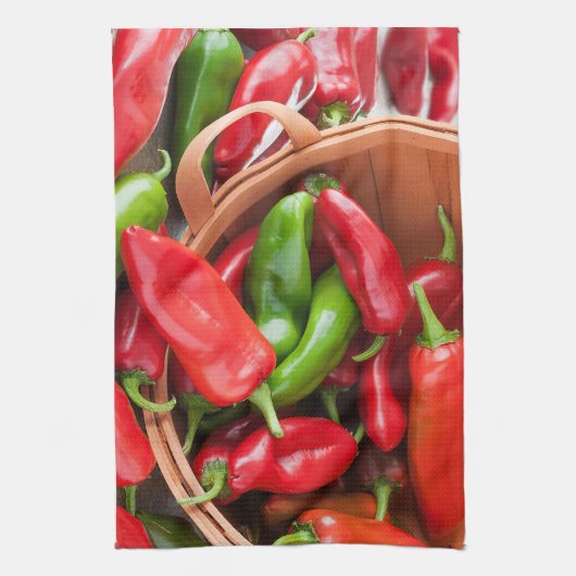 Rood en groen Chilis Peppers Keukenontwerp Theedoek (Verticaal)
