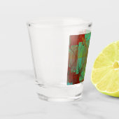 Rood en groen chromatische fusieglas shot glas (Links)