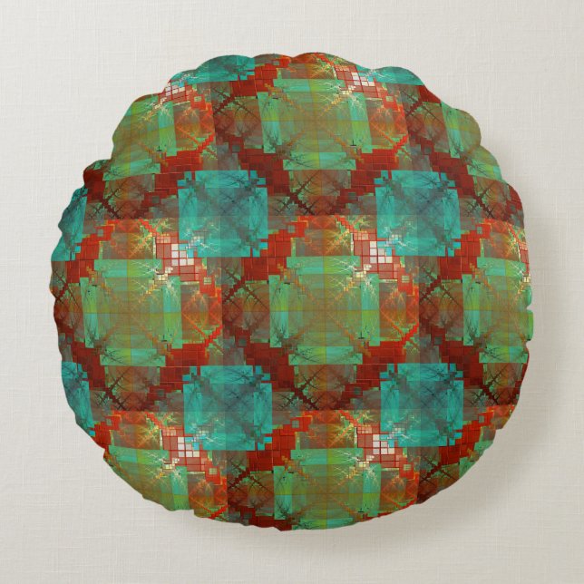 Rood en groen chromatische Fusion Round Pillow Rond Kussen (Voorkant)