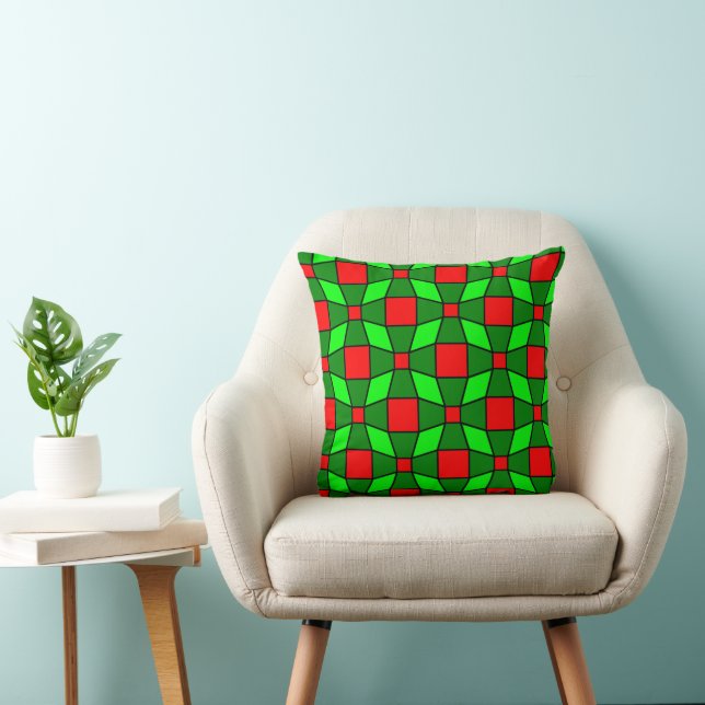 Rood en groen complex patroon kussen (Stoel)