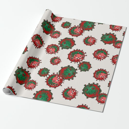Rood en groen coronavirus | Kerstvirus Cadeaupapier (Uitgerold)