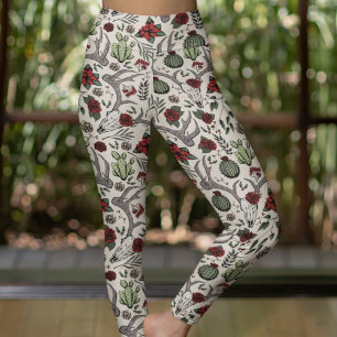 Rood en groen Country Cowgirl Herten Schedel & gew Leggings