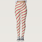 Rood en groen diagonaal gestreept snoeprietpatroon leggings (Voorkant)