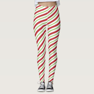 Rood en groen diagonaal gestreept snoeprietpatroon leggings