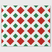 Rood en groen diamant op wit cadeaupapier (Vlak)