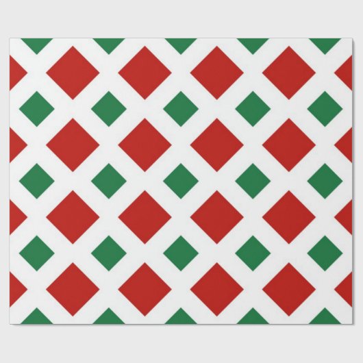 Rood en groen diamant op wit cadeaupapier (Vlak)