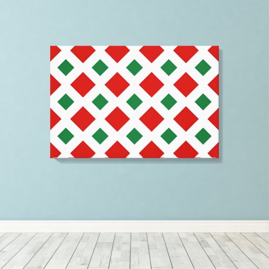 Rood en groen diamant op wit canvas afdruk (Insitu (Houten vloer))