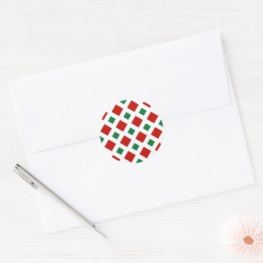 Rood en groen diamant op wit ronde sticker (Envelop)