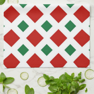 Rood en groen diamant op wit theedoek