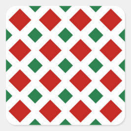 Rood en groen diamant op wit vierkante sticker