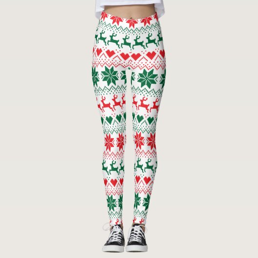 Rood en groen Fair Isle Print Leggings (Voorkant)