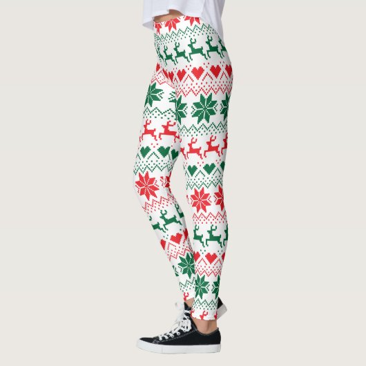 Rood en groen Fair Isle Print Leggings (Links)