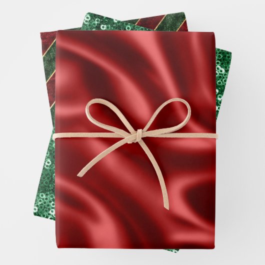 Rood en groen feestdag satin & glitter kerstmis inpakpapier vel (In situ)