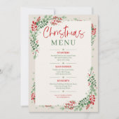 Rood en Groen Feestelijk Bloemen Kerstdiner Menu Kaart (Voorkant)