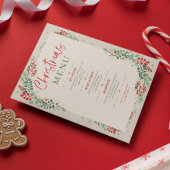 Rood en Groen Feestelijk Bloemen Kerstdiner Menu Kaart
