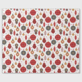 Rood en Groen Feestelijke Bauble Ornamenten Kerst Cadeaupapier (Vlak)