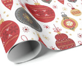 Rood en Groen Feestelijke Bauble Ornamenten Kerst Cadeaupapier (Rol Hoek)