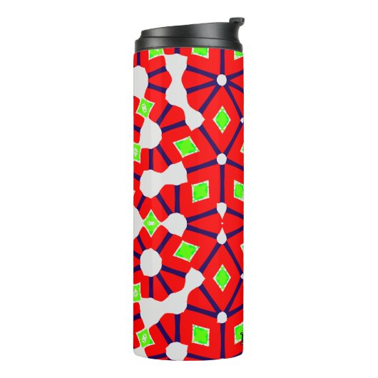 Rood en groen feestelijke geometrische thermosbeker (Gedraaid links)