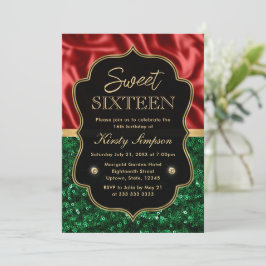 Rood en groen feestelijke glans Sweet 16 Kaart
