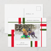 Rood en Groen Feestelijke Plaid Aangepaste Fotovak Feestdagenkaart (Voorkant / Achterkant)