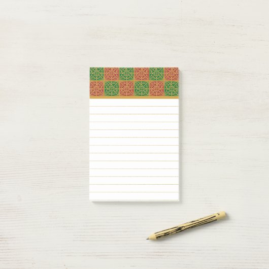 Rood en Groen Fleur-de-lis Patroon Post-it® Notes (Op bureau)