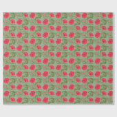 Rood en groen Floral Art Nouveau Wrapping Paper Cadeaupapier (Vlak)