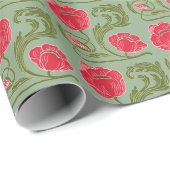 Rood en groen Floral Art Nouveau Wrapping Paper Cadeaupapier (Rol Hoek)