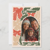 Rood en groen Folk Art 2 Foto Feestdagenkaart (Voorkant)