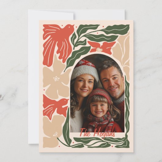 Rood en groen Folk Art 2 Foto Feestdagenkaart (Voorkant)