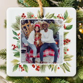 Rood en groen gebladerte Foto Kerstmis Keramisch Ornament