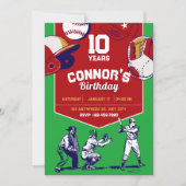 Rood en Groen geïllustreerd honkbal verjaardagsfee Kaart (Voorkant)