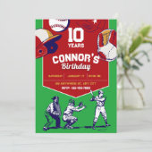 Rood en Groen geïllustreerd honkbal verjaardagsfee Kaart (Staand voorkant)