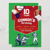 Rood en Groen geïllustreerd honkbal verjaardagsfee Kaart (Voorkant / Achterkant)