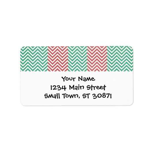 Rood en Groen Gepersonaliseerd Chevron Zig Zags Etiket (Voorkant)
