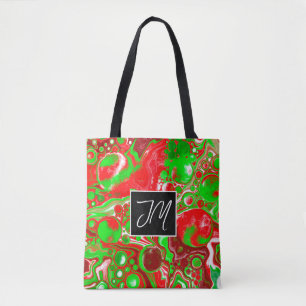 Rood en groen gepersonaliseerde flexibele kunst tote bag