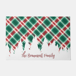 Rood en groen geplakt met witte bomen w / Naam Deurmat