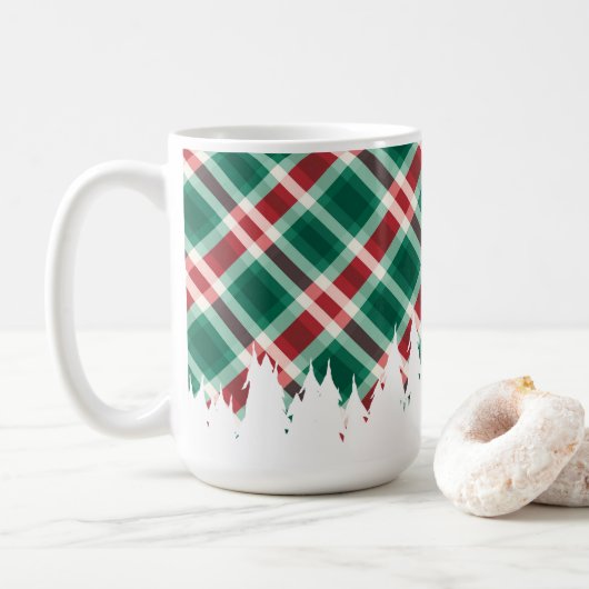 Rood en groen geplakt met witte kerstboom koffiemok (Met donut)