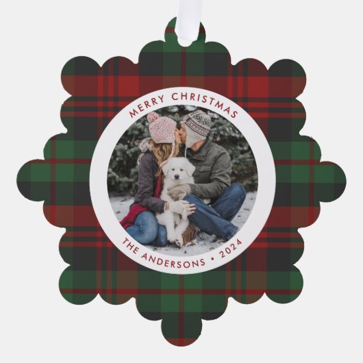 Rood en groen geplakt Single Photo Holiday Ornament Kaart (Voorkant)